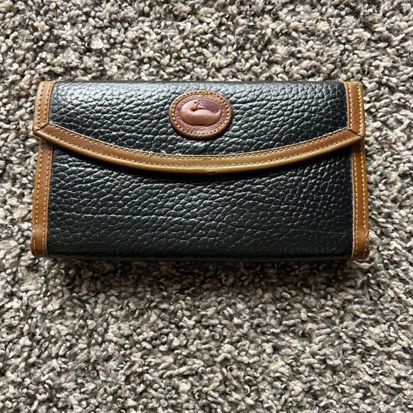 Dooney Bourke Handbags - Vntage Dooney Bourke Black Pebbled Genuine Leather Trifold Wallet Classic Unisex